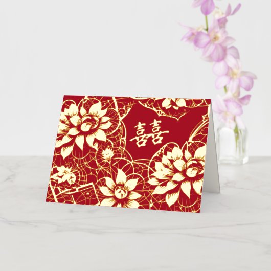 Oriental Art Deco Florals | Double Happiness Folie Wenskaart (Orchidee)