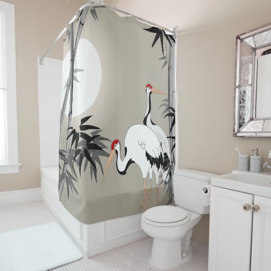 Oriental Bamboo en Cranes op Sunset Douchegordijn (In situ)