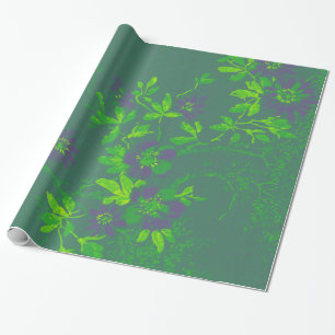 Oriental Bamboo Green Paars Emerald Cali Floral Cadeaupapier