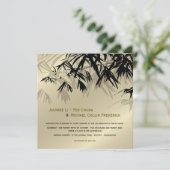 Oriental Bamboo Leaves Black Gold Asian Wedding Kaart (Staand voorkant)