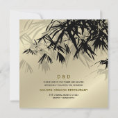 Oriental Bamboo Leaves Black Gold Asian Wedding Kaart (Achterkant)