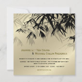 Oriental Bamboo Leaves Black Gold Asian Wedding Kaart (Voorkant)