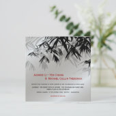 Oriental Bamboo Leaves Black Silver Asian Wedding Kaart (Staand voorkant)