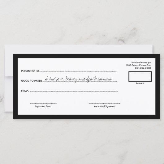 Oriental Bamboo leest Zen Spa Cadeaucertificaat (Achterkant)