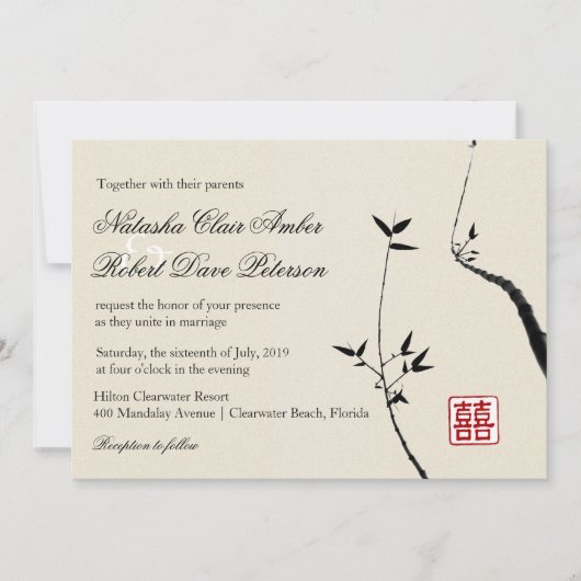 Oriental Bamboo Love/Modern Chinese Asian Wedding Kaart (Voorkant)