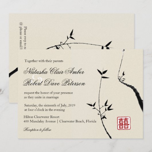 Oriental Bamboo Love/Modern Chinese Asian Wedding Kaart (Voorkant / Achterkant)