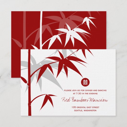Oriental Bamboo Tree Chinese Huwelijksreceptie Informatiekaartje (Voorkant / Achterkant)