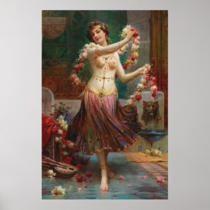 Oriental Beauty met Rozen van Hans Zatzka - poster