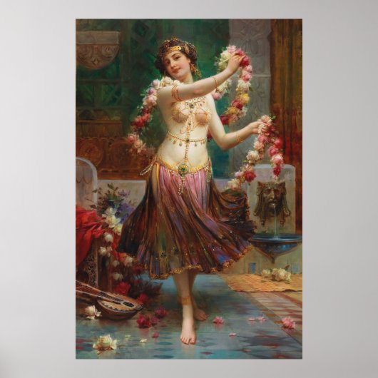 Oriental Beauty met Rozen van Hans Zatzka - poster (Voorkant)