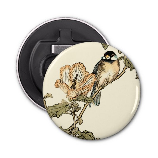Oriental Bird Perch op Branch Button Flesopener (Voorkant)