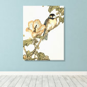 Oriental Bird Perch op Branch Canvas Afdruk (Insitu (Houten vloer))