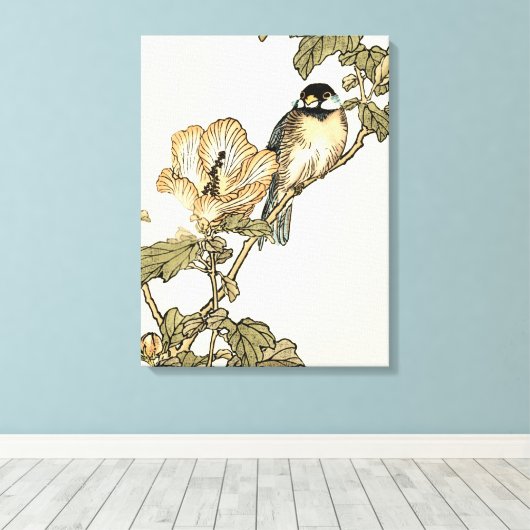 Oriental Bird Perch op Branch Canvas Afdruk (Insitu (Houten vloer))
