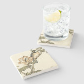 Oriental Bird Perch op Branch Stenen Onderzetter (Zijkant)