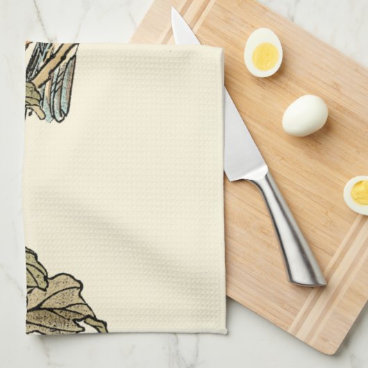 Oriental Bird Perch op Branch Theedoek (Quarter Fold)