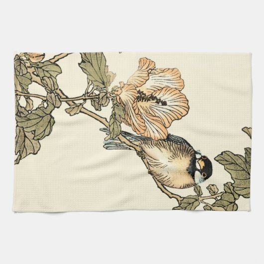 Oriental Bird Perch op Branch Theedoek (Horizontaal)