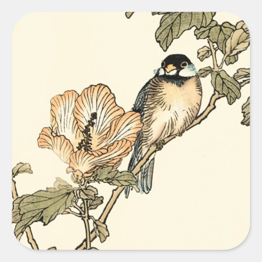 Oriental Bird Perch op Branch Vierkante Sticker (Voorkant)