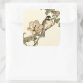 Oriental Bird Perch op Branch Vierkante Sticker (Tas)