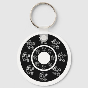Oriental Black Floral Circles Design Sleutelhanger