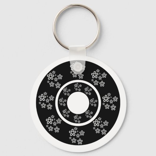 Oriental Black Floral Circles Design Sleutelhanger (Voorkant)