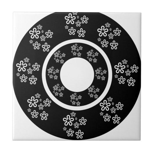 Oriental Black Floral Circles Design Tegeltje (Voorkant)