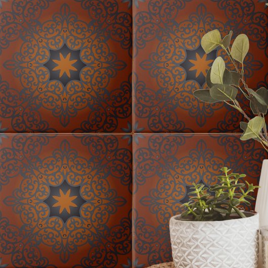 Oriental Black Red Ombre Arabesque Patroon Tegeltje