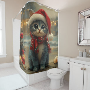 Oriental Blue Cat Christmas Beach Douchegordijn
