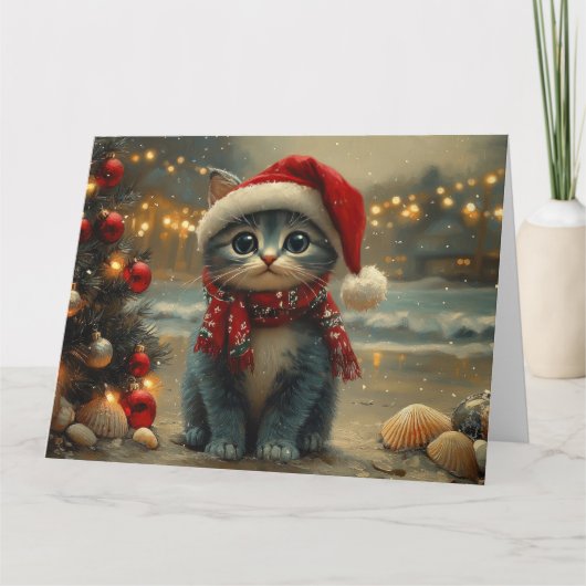Oriental Blue Cat Christmas  Beach Kaart (Voorkant)
