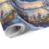 Oriental Blue Cat Christmas Boat Holiday Cadeaupapier (Rol Hoek)