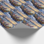 Oriental Blue Cat Christmas Boat Holiday Cadeaupapier (Hoek)