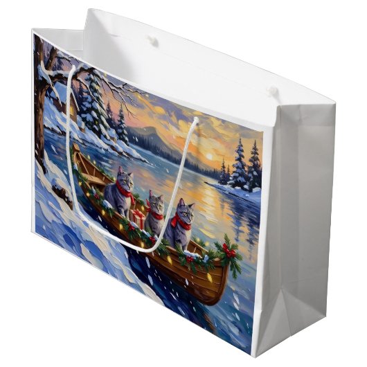 Oriental Blue Cat Christmas Boat Holiday Groot Cadeauzakje (Voorkant Gekanteld)