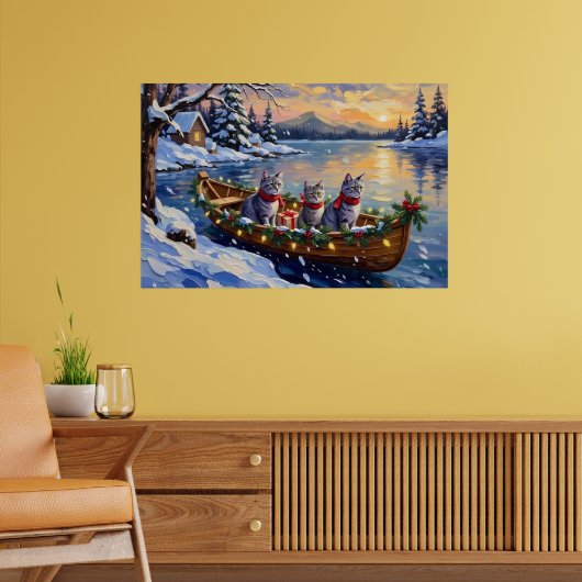 Oriental Blue Cat Christmas Boat Holiday Poster (Woonkamer 2)