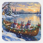 Oriental Blue Cat Christmas Boat Holiday Vierkante Sticker (Voorkant)