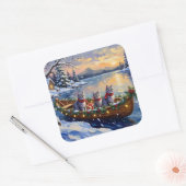 Oriental Blue Cat Christmas Boat Holiday Vierkante Sticker (Envelop)