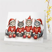 Oriental Blue Cat Christmas Dress Santa Hat Kaart (Gele Bloem)