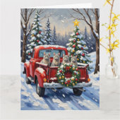 Oriental Blue Cat Christmas Red Truck Holiday Kaart (Gele Bloem)