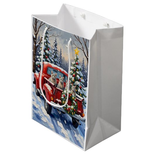 Oriental Blue Cat Christmas Red Truck Holiday Medium Cadeauzakje (Voorkant Gekanteld)
