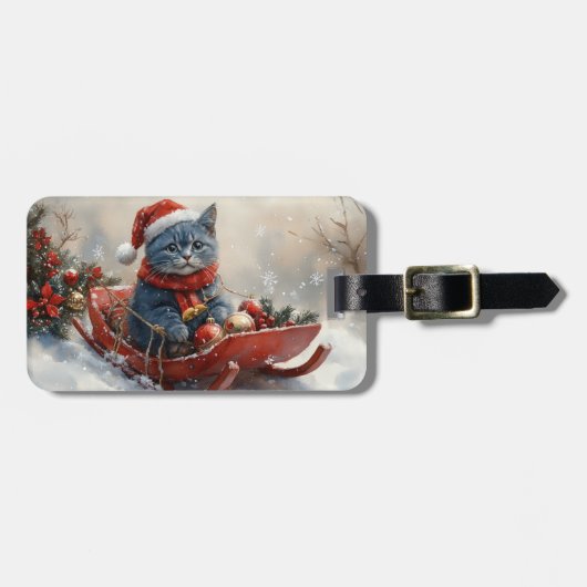 Oriental Blue Cat in Sledge Laat het Sneeuw Kerstm Bagagelabel (Voorkant horizontaal)