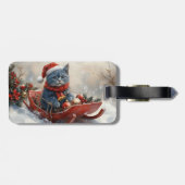 Oriental Blue Cat in Sledge Laat het Sneeuw Kerstm Bagagelabel (Achterkant horizontaal)