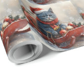 Oriental Blue Cat in Sledge Laat het Sneeuw Kerstm Cadeaupapier (Rol Hoek)