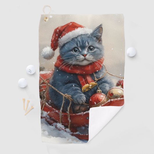 Oriental Blue Cat in Sledge Laat het Sneeuw Kerstm Golfhanddoek (Insitu)