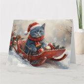 Oriental Blue Cat in Sledge Laat het Sneeuw Kerstm Kaart (Voorkant)