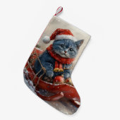 Oriental Blue Cat in Sledge Laat het Sneeuw Kerstm Kleine Kerstsok (Voorkant (Hangend))