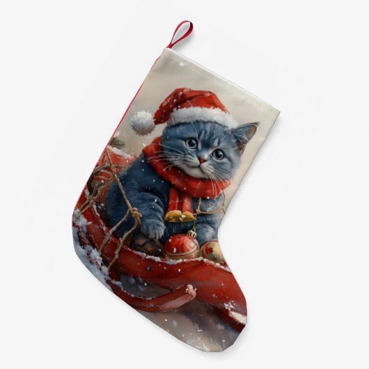 Oriental Blue Cat in Sledge Laat het Sneeuw Kerstm Kleine Kerstsok (Voorkant (Hangend))