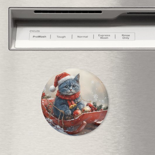 Oriental Blue Cat in Sledge Laat het Sneeuw Kerstm Magneet (Insitu (Vaatwasser))