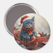 Oriental Blue Cat in Sledge Laat het Sneeuw Kerstm Magneet (Voorkant / Achterkant)