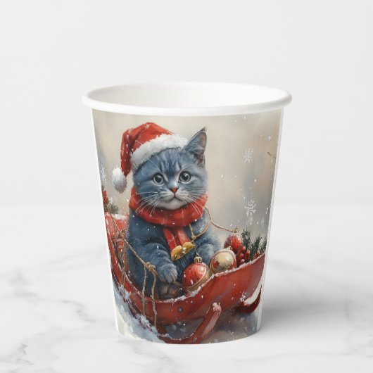 Oriental Blue Cat in Sledge Laat het Sneeuw Kerstm Papieren Bekers (Achterkant)