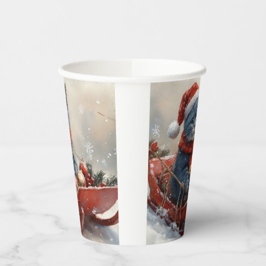Oriental Blue Cat in Sledge Laat het Sneeuw Kerstm Papieren Bekers (Links)