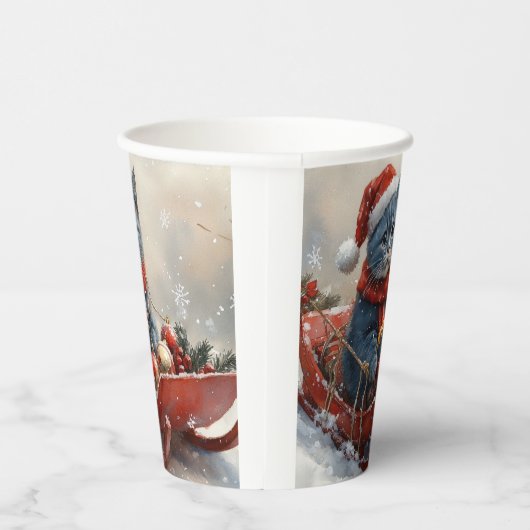 Oriental Blue Cat in Sledge Laat het Sneeuw Kerstm Papieren Bekers (Rechts)