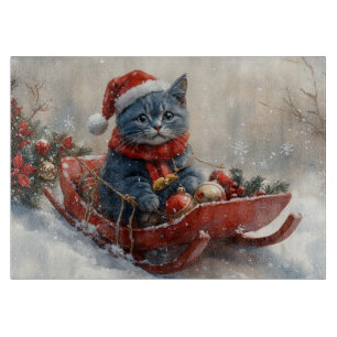 Oriental Blue Cat in Sledge Laat het Sneeuw Kerstm Snijplank