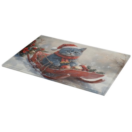 Oriental Blue Cat in Sledge Laat het Sneeuw Kerstm Snijplank (Hoek)